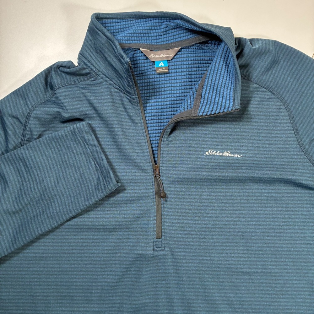 Eddie Bauer First Ascent Pullover XL Blue Quarter Zip Micro Grid Fleece Hiking